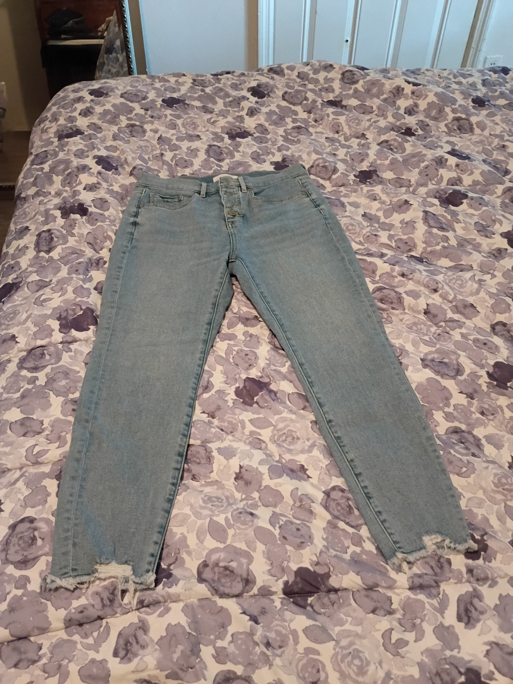 LOFT Light Blue Ankle Frayed Hem Jeans